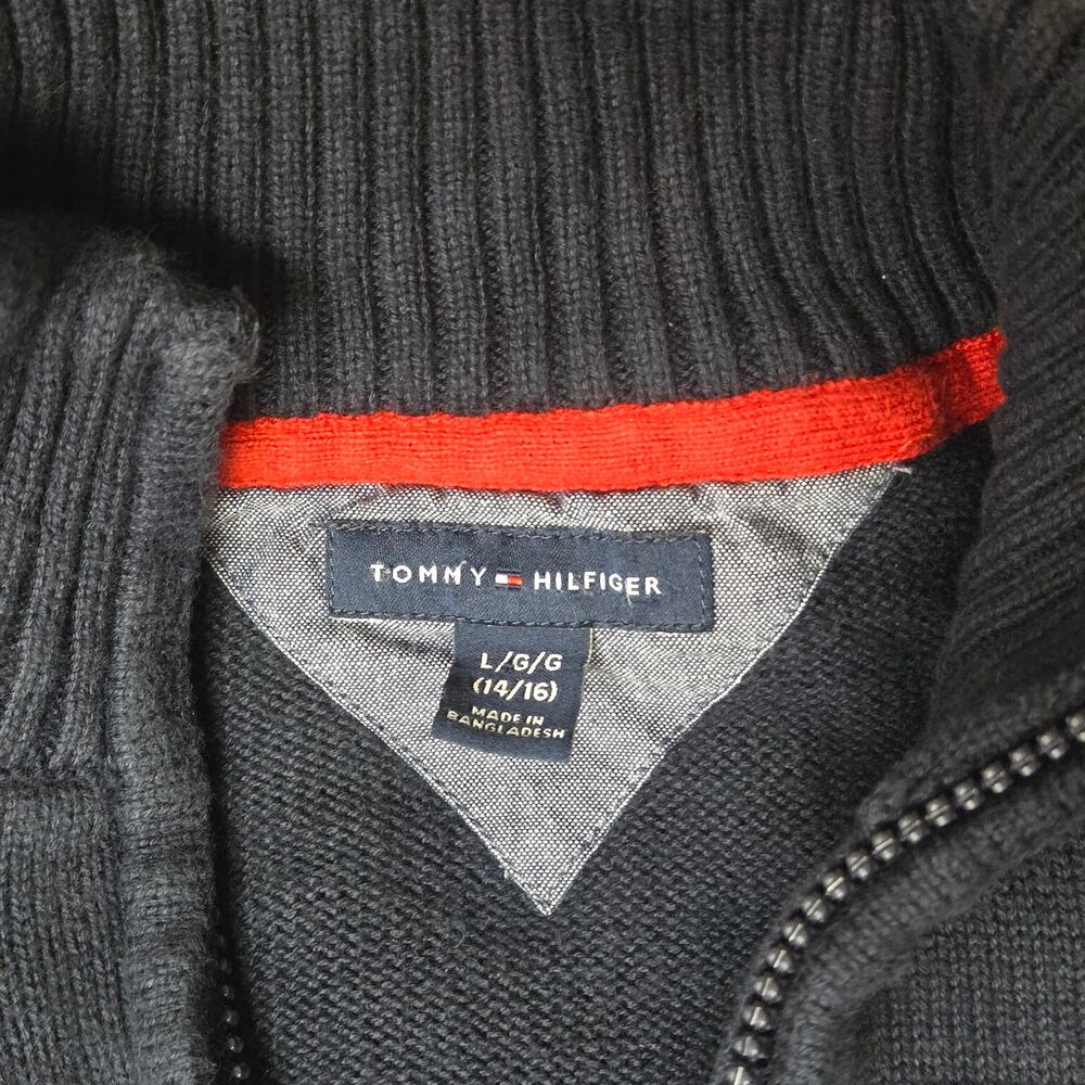 VTG Tommy Hilfiger Women's Navy Blue Quarter Zip Sweater Pullover - Size L - Picture 3 of 8
